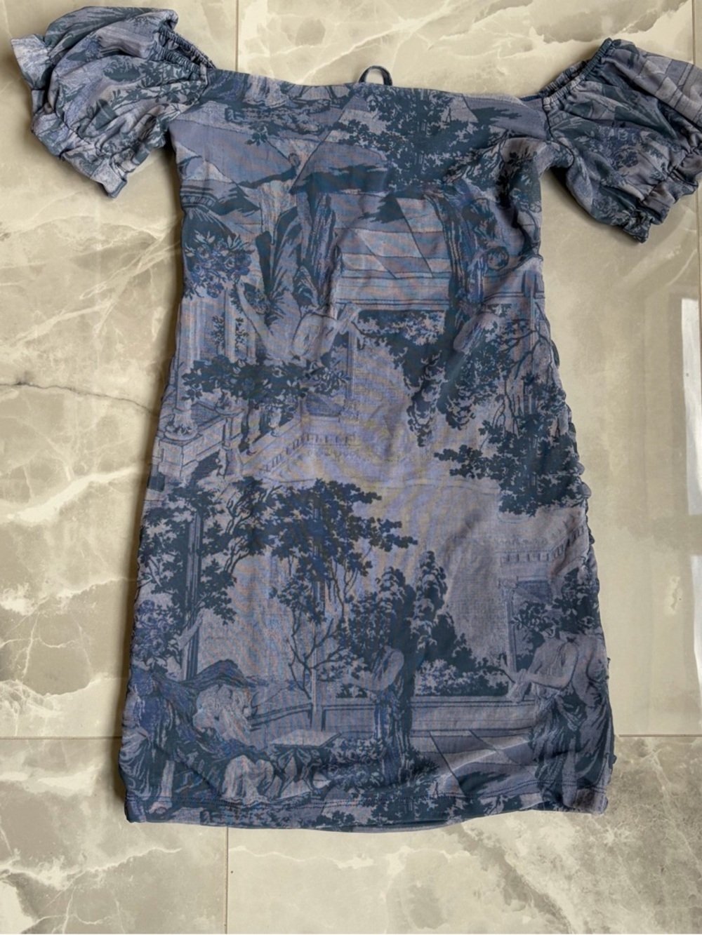 Urban Outfitters UO Blue Mesh Mini Party Dress Size Large Off Shoulders - Picture 12 of 12